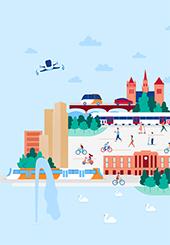 Dessin représentant l'avenir de la mobilité à Genève